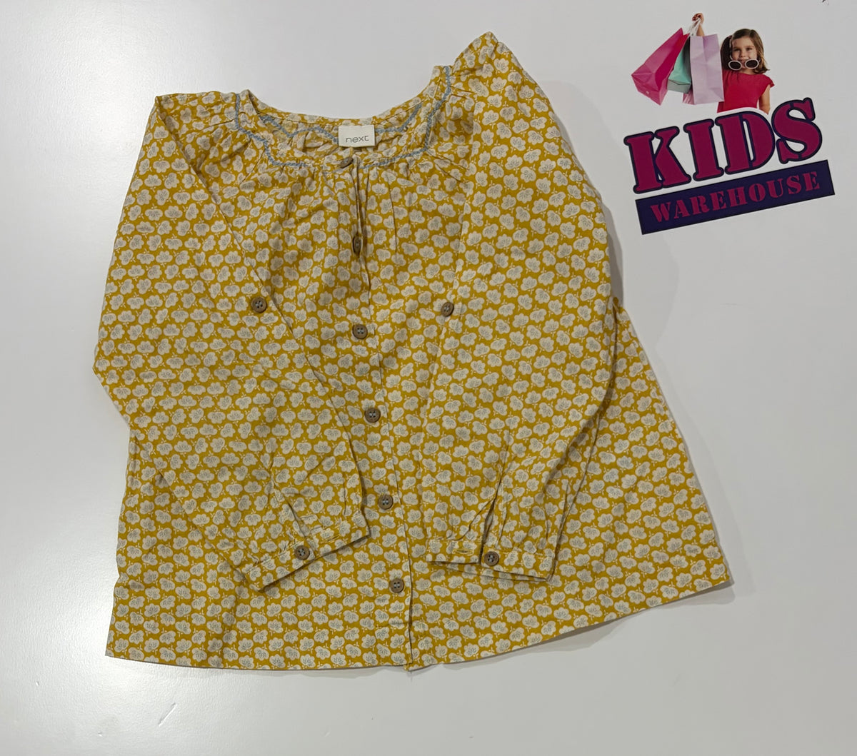 Next Yellow, White Floral Print Shirt Size 4