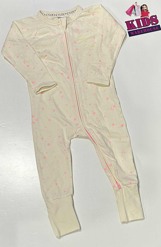 Bonds White Wondersuit With Pink Star Pattern Size 1