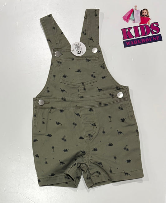 Not Used Young Original Dark Green, Black Dinosaur Print Overalls Size 1