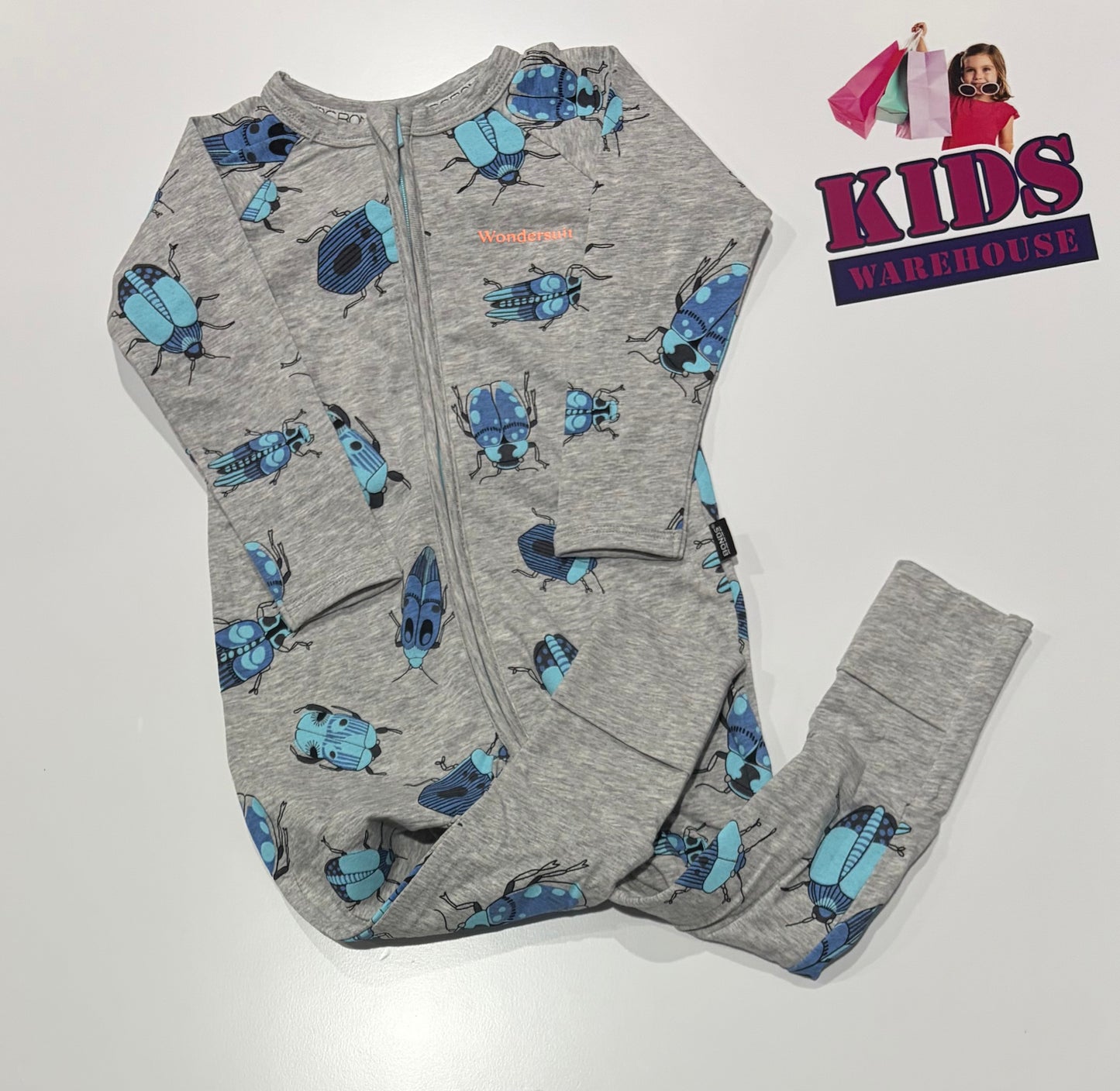 Bonds Grey, Blue Insect Print Wondersuit Size 1