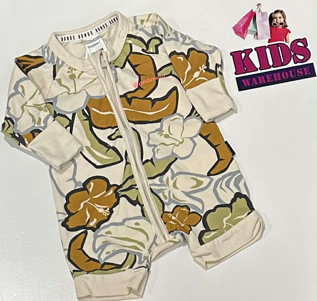 Bonds White Wondersuit With Brown & Green Flower Pattern Size 0000