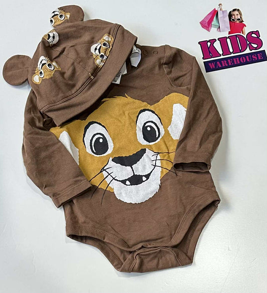Disney Brown Bodysuit With Simba Print & Beanie Size 0
