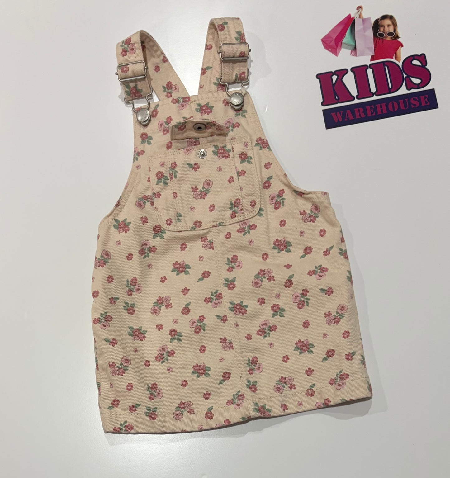 1964 Denim Pink, Floral Print Overalls Size 2