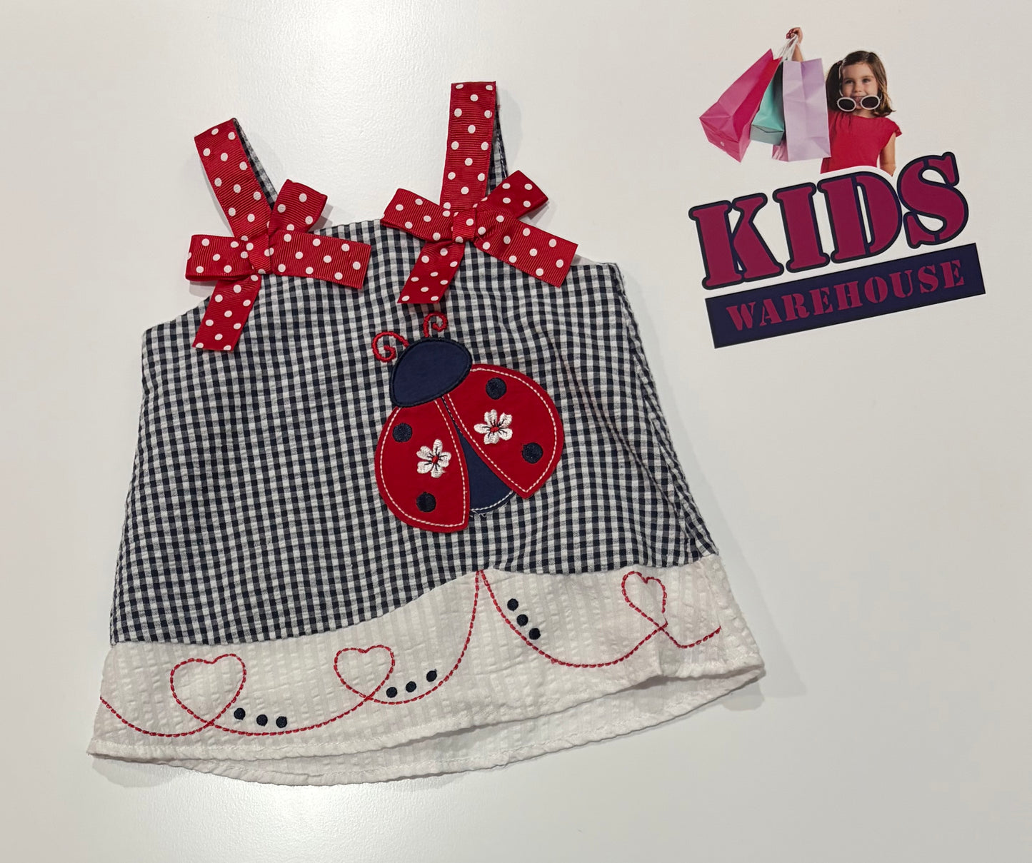 Ollie's Place White, Black Check, Ladybug Print Dress Size 00