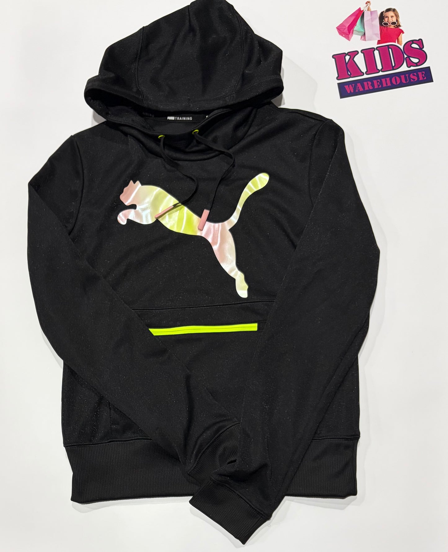Puma Black, Green, Pink Logo Print Hoodie Size 12