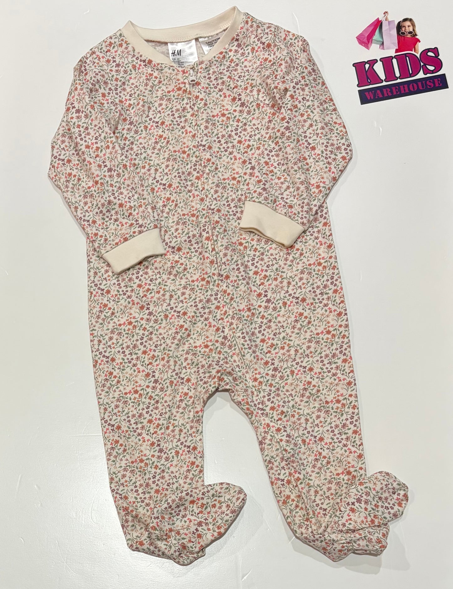 H&M White, Floral Print Jumpsuit Size 1