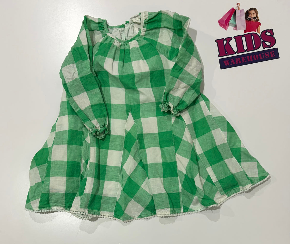 Country Road Green, White Check Print Dress Size 1