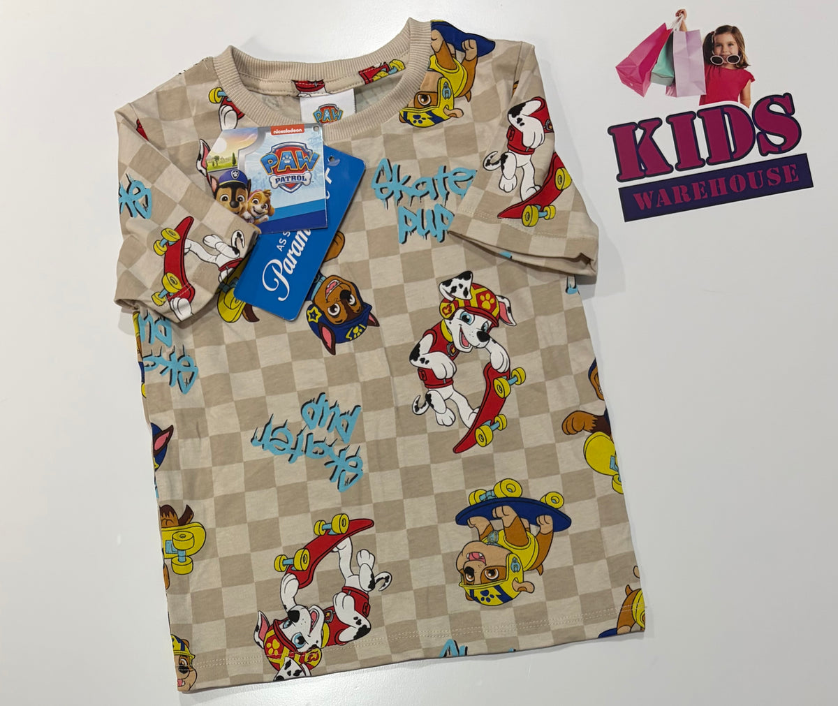 Not Used Paw Patrol Brown Check, Characters Print Top Size 4