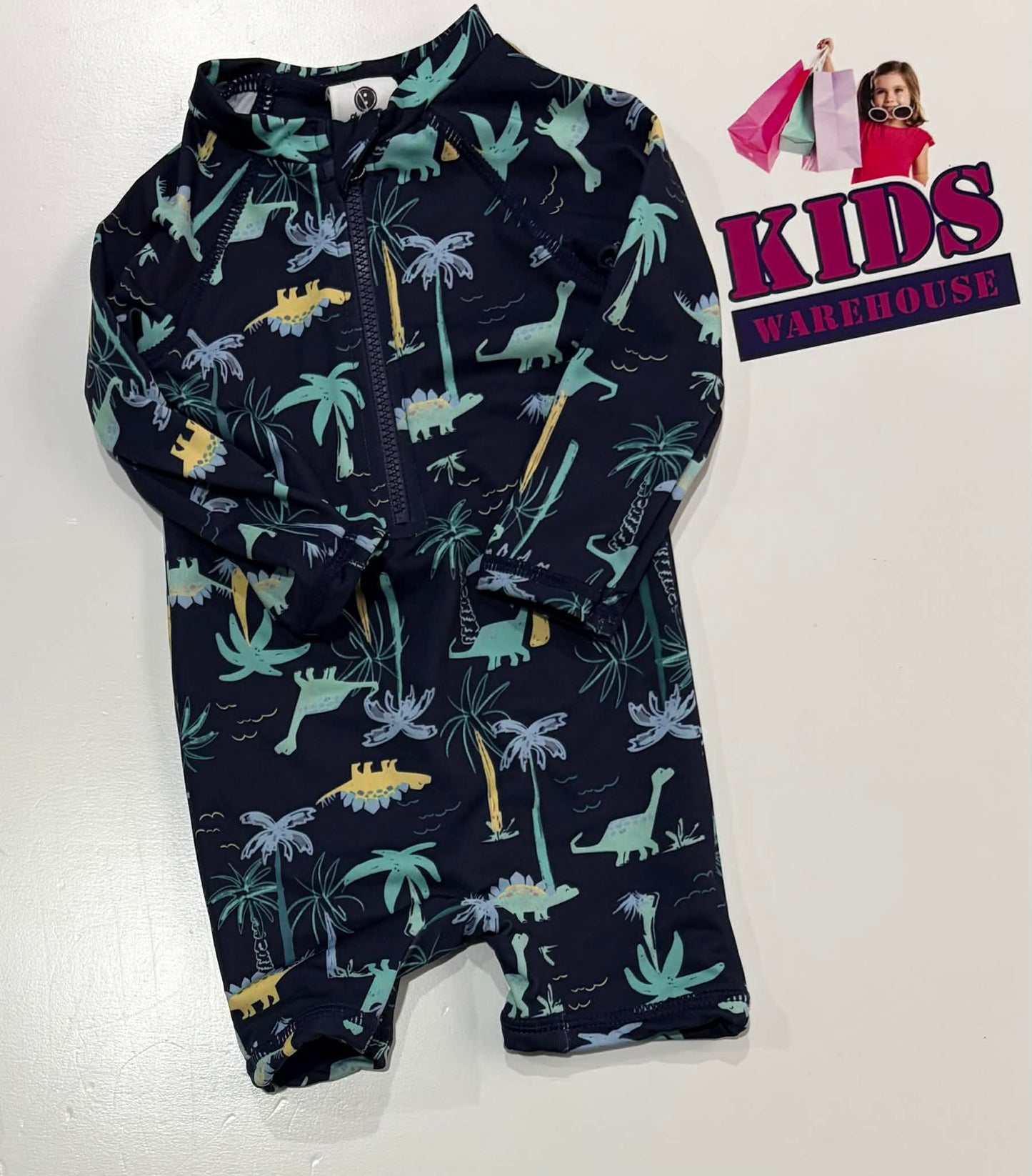Dymples Dark Blue Bodysuit With Dinosaur Pattern Size 00