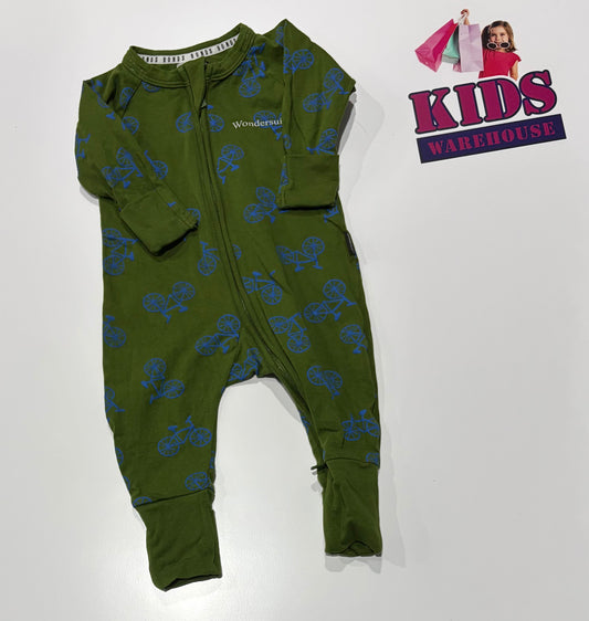 Bonds Wondersuit Green, Blue Bike Print Jumpsuit Size 000