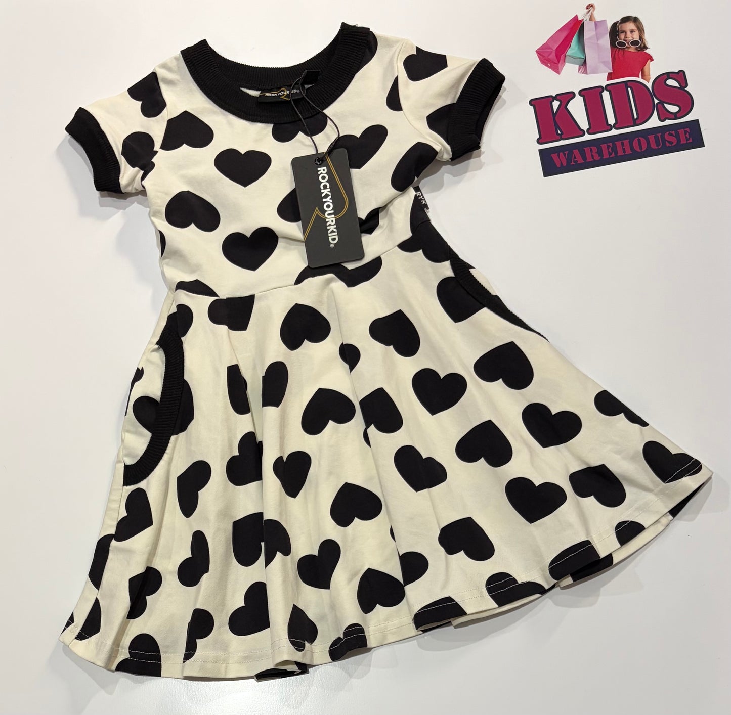 Not Used Rock Your Kid White, Black Polka Heart Print Dress Size 3