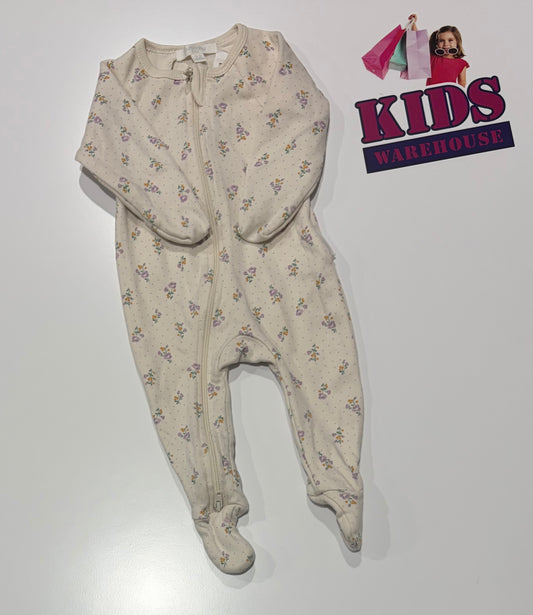 Purebaby White, Floral Print Jumpsuit Size 000