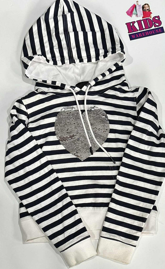 Cinnamon White & Black Hoodie With Silver Heart Print Size 10