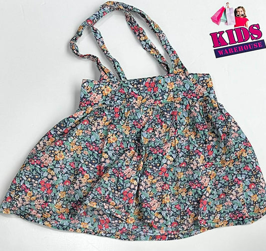 Willow & Jay Dark Blue Dress With Green & Red Flower Pattern Size 5