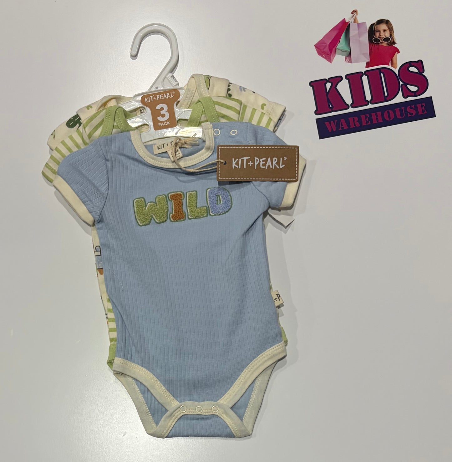 Not Used Kit + Pearl Blue, Green Stripe, Dinosaur Print Bodysuit 3 Piece Set Size 00