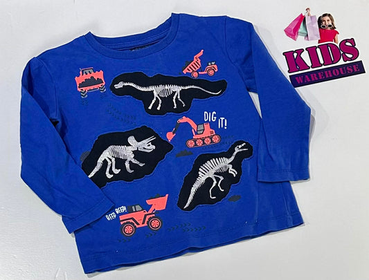 Ricochet Kids Blue Long Sleeve Top With Dinosaur Pattern Size 1