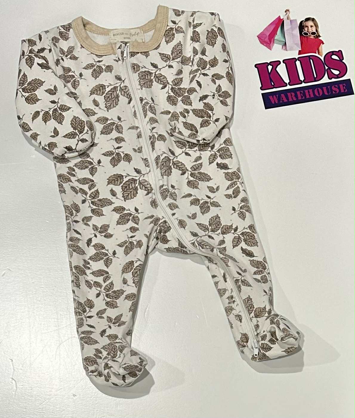Premmie Bencer & Hazlenut White Jumpsuit With Leaf Pattern Size 00000