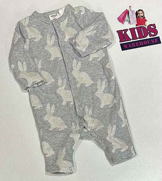 Premmie Seed Heritage Grey Jumpsuit With Rabbit Pattern Size 00000