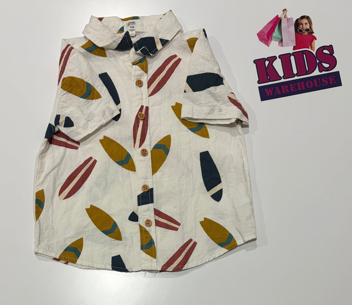 Gem Look White, Surf Board Print Top Size 5