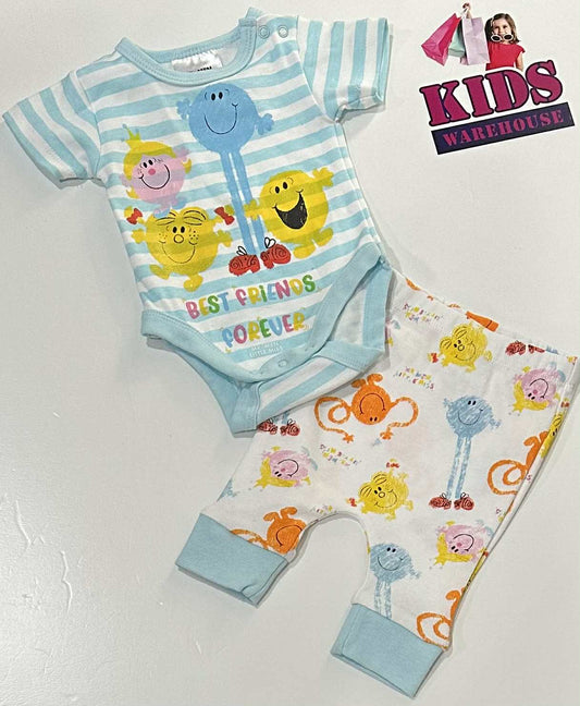 Premmie Mr. Men Little Miss. Blue & White 2 Piece PJ Set Size 00000