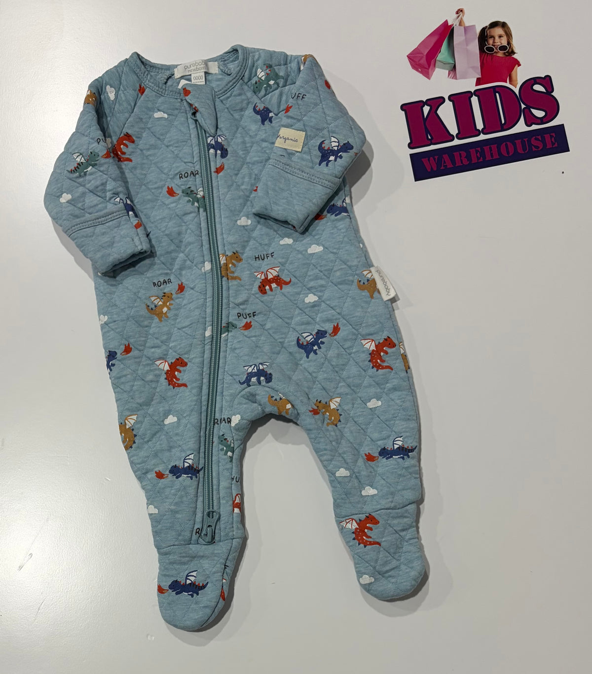 Purebaby Blue, Dragon Print Jumpsuit Size 0000