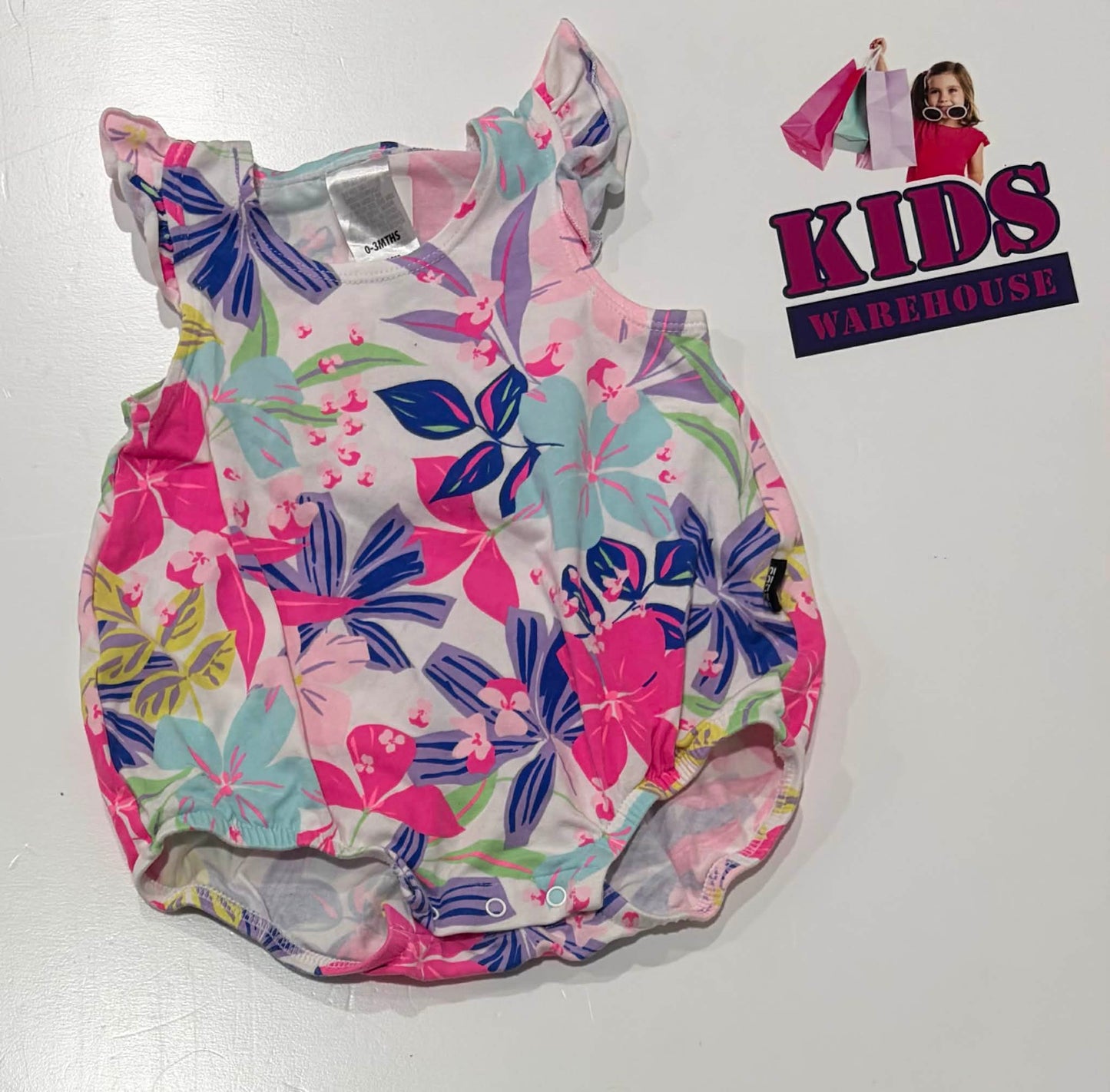 Bonds White Bodysuit With Pink & Purple Flower Pattern Size 000