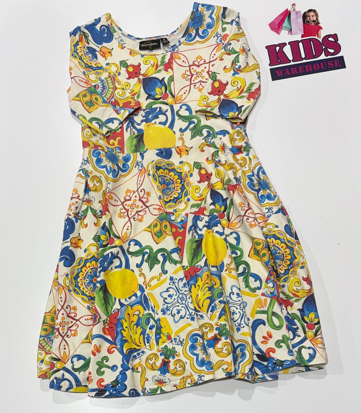 Rock Your Kid White, Floral Print Dress Size 8