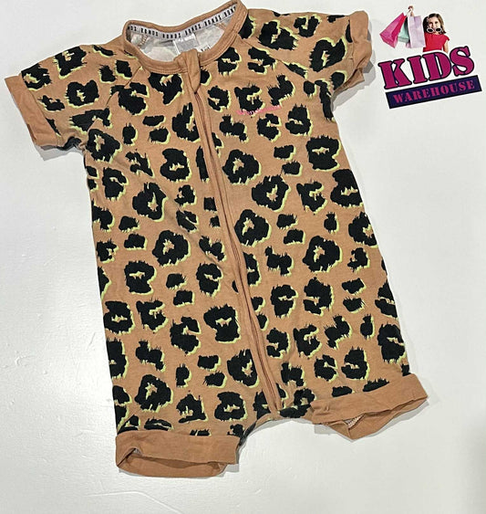 Bonds Pink Bodysuit With Black Leopard Pattern Size 2