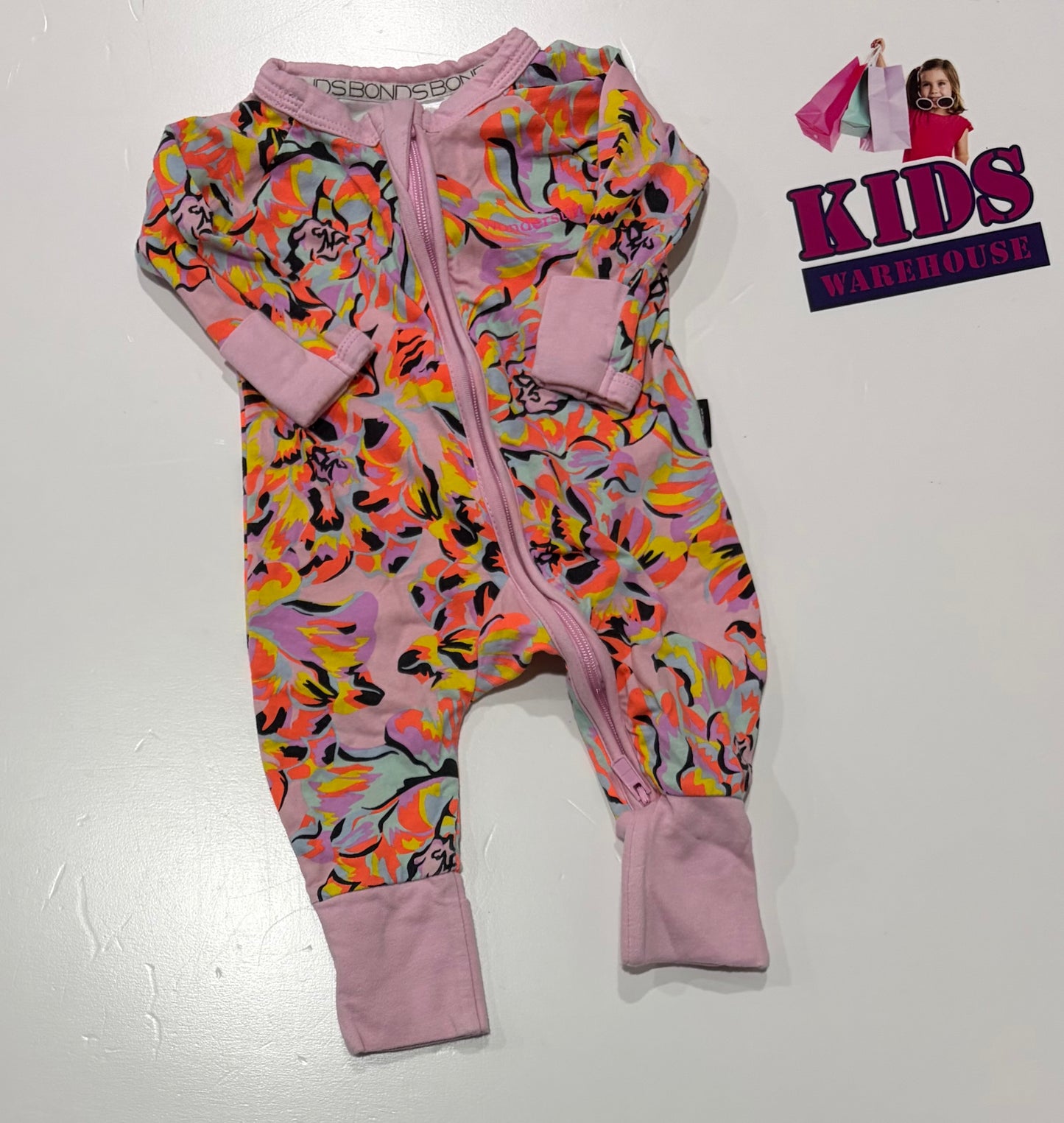 Bonds Wondersuit Pink, Floral Print Jumpsuit Size 0000