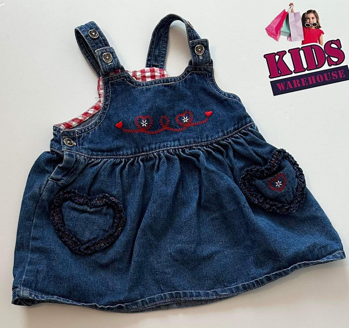 Faded Glory Blue & Red Denim Overall Heart Dress Size 0