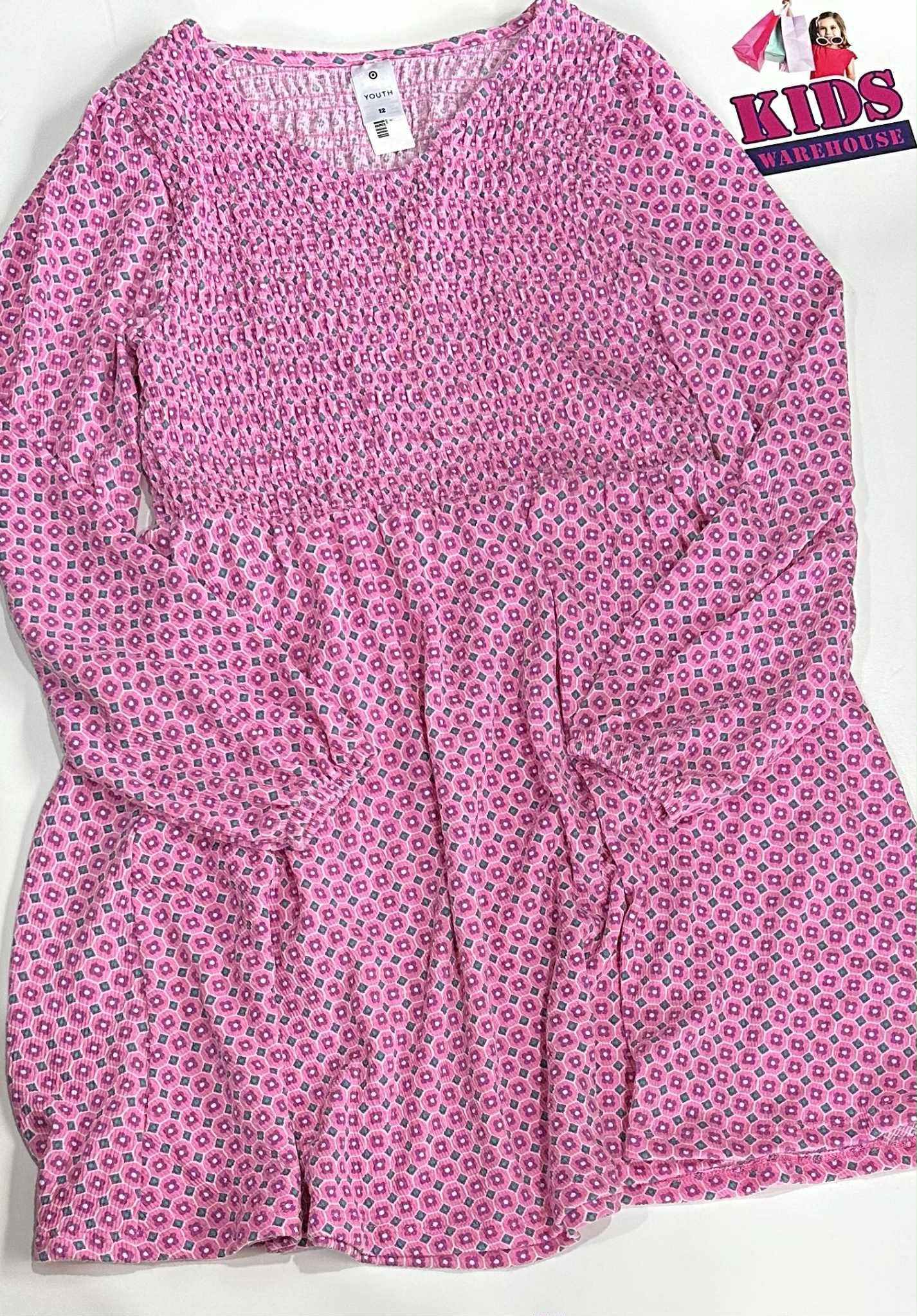 Target Pink Dress With Small Green & Purple Flower Pattern Size 12