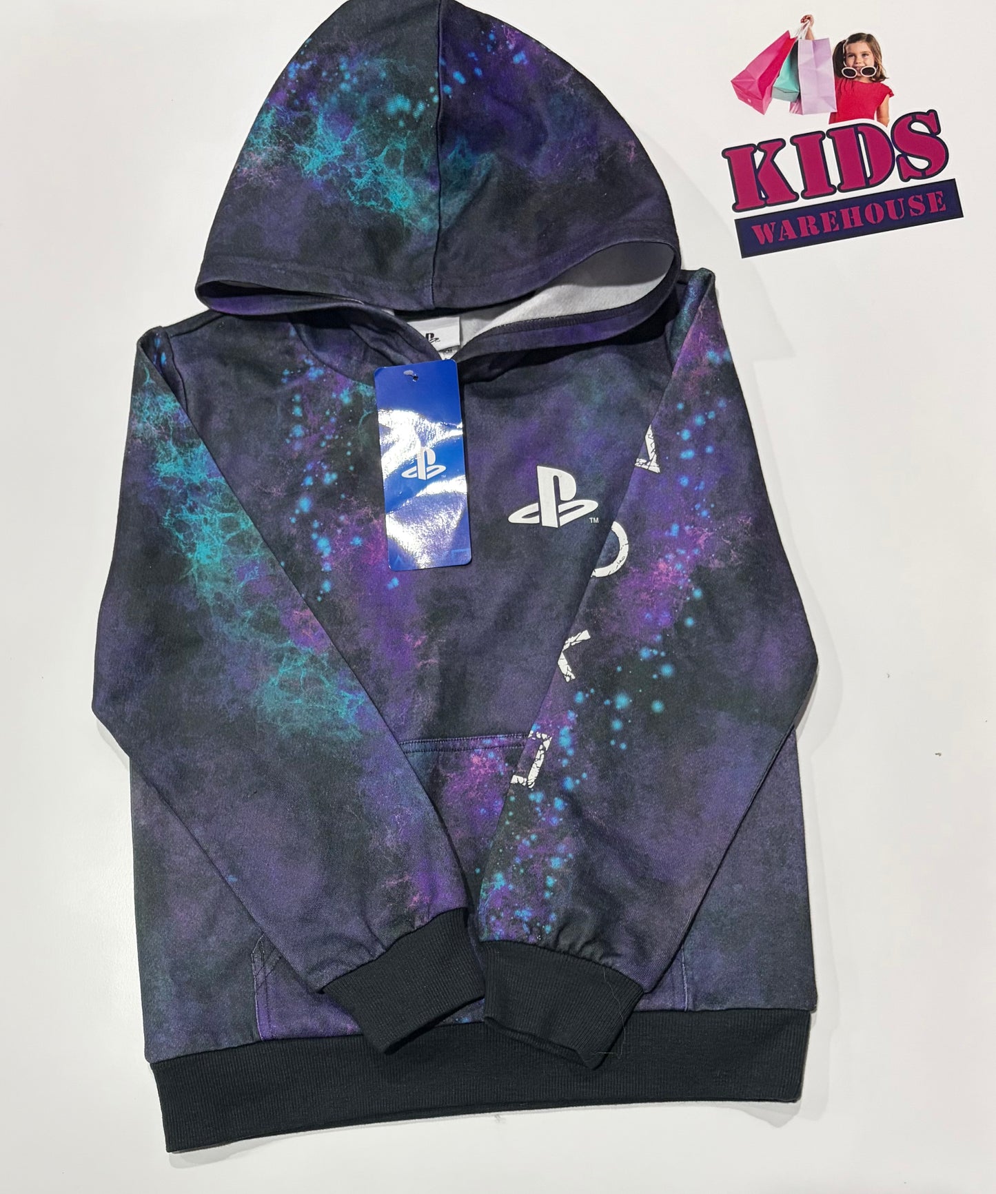 Not Used Playstation Blue, Purple Splatter Print Hoodie Size 8