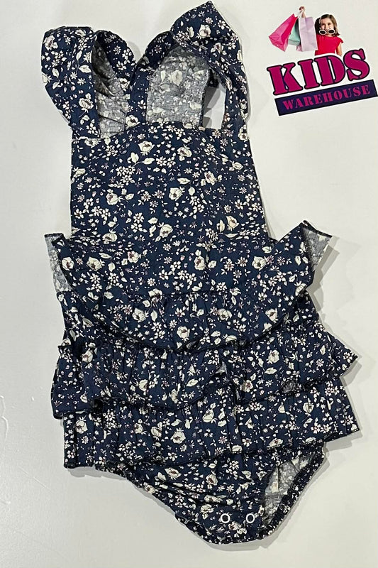 Mariboo Blue Bodysuit With White Flower Pattern Size 1-2