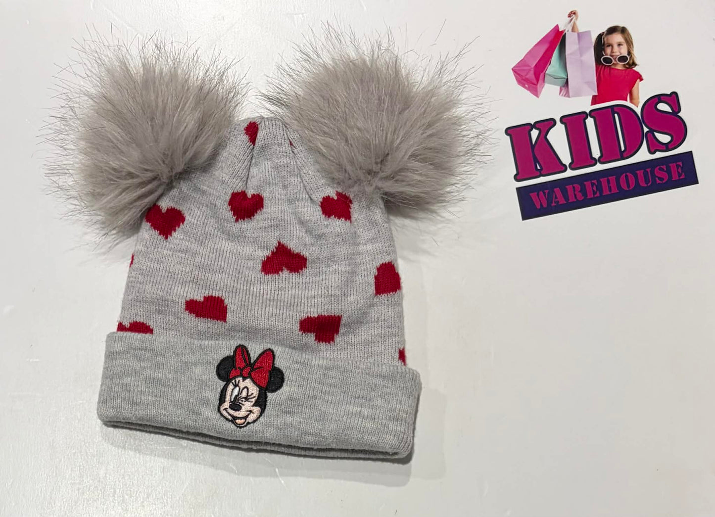 Disney Minnie Mouse Grey, Heart Print Beanie (Toddler)