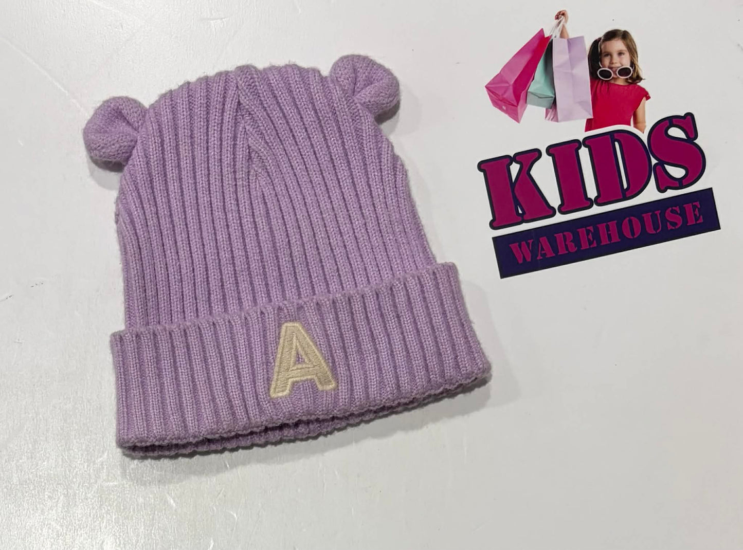 Seed Heritage Purple 'A' Beanie With Ears (Baby/Toddler)