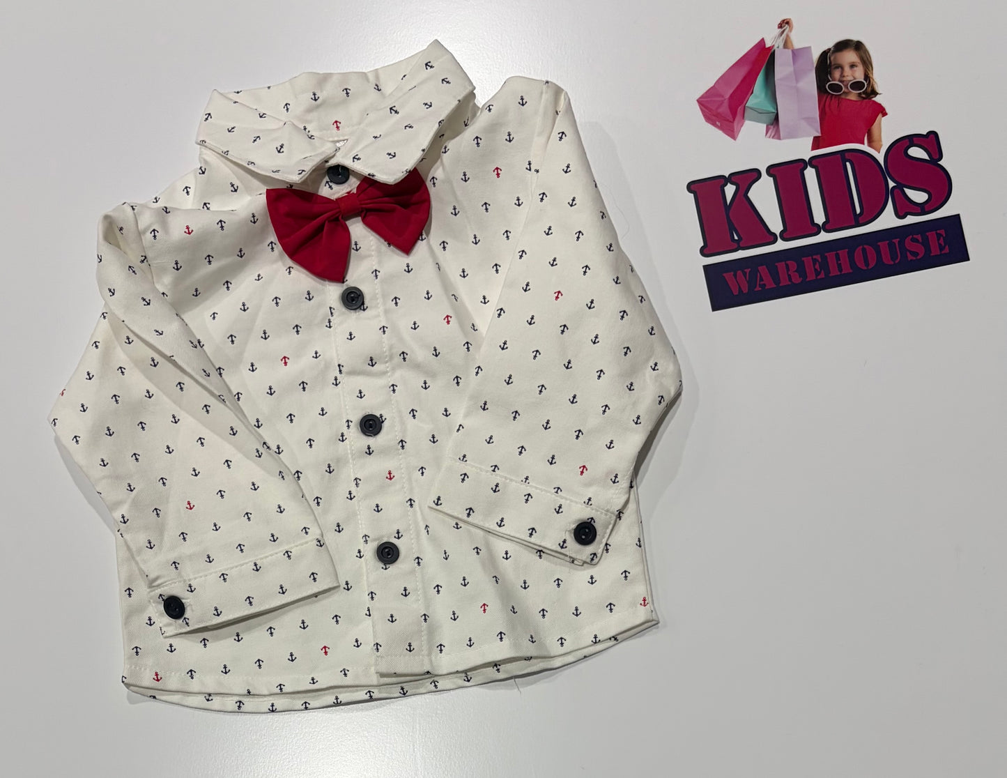 Mon Caramel White, Navy, Anchor Print Top Size 0