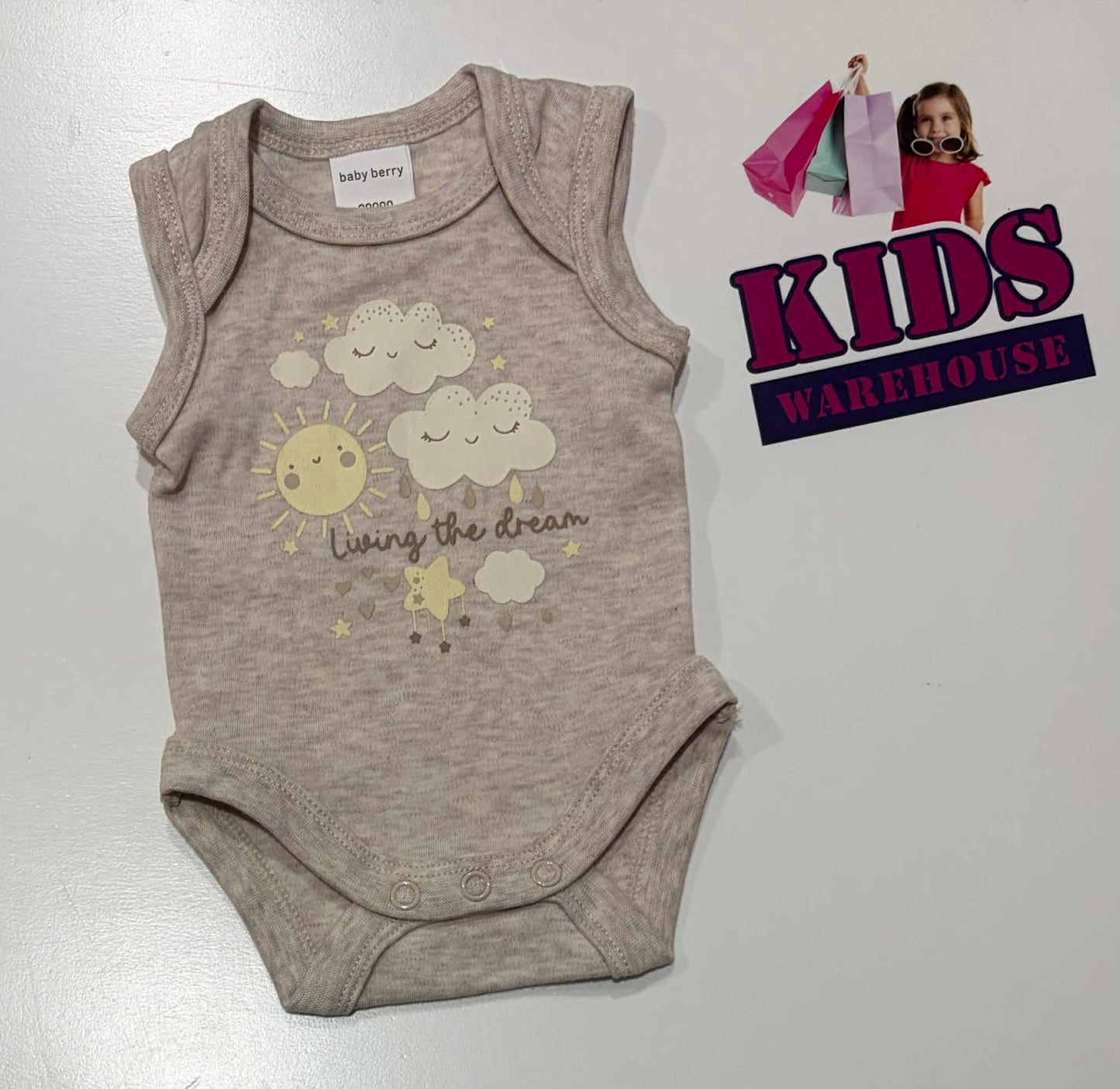 Baby Berry Grey Bodysuit With “Living The Dream” Print Size 00000
