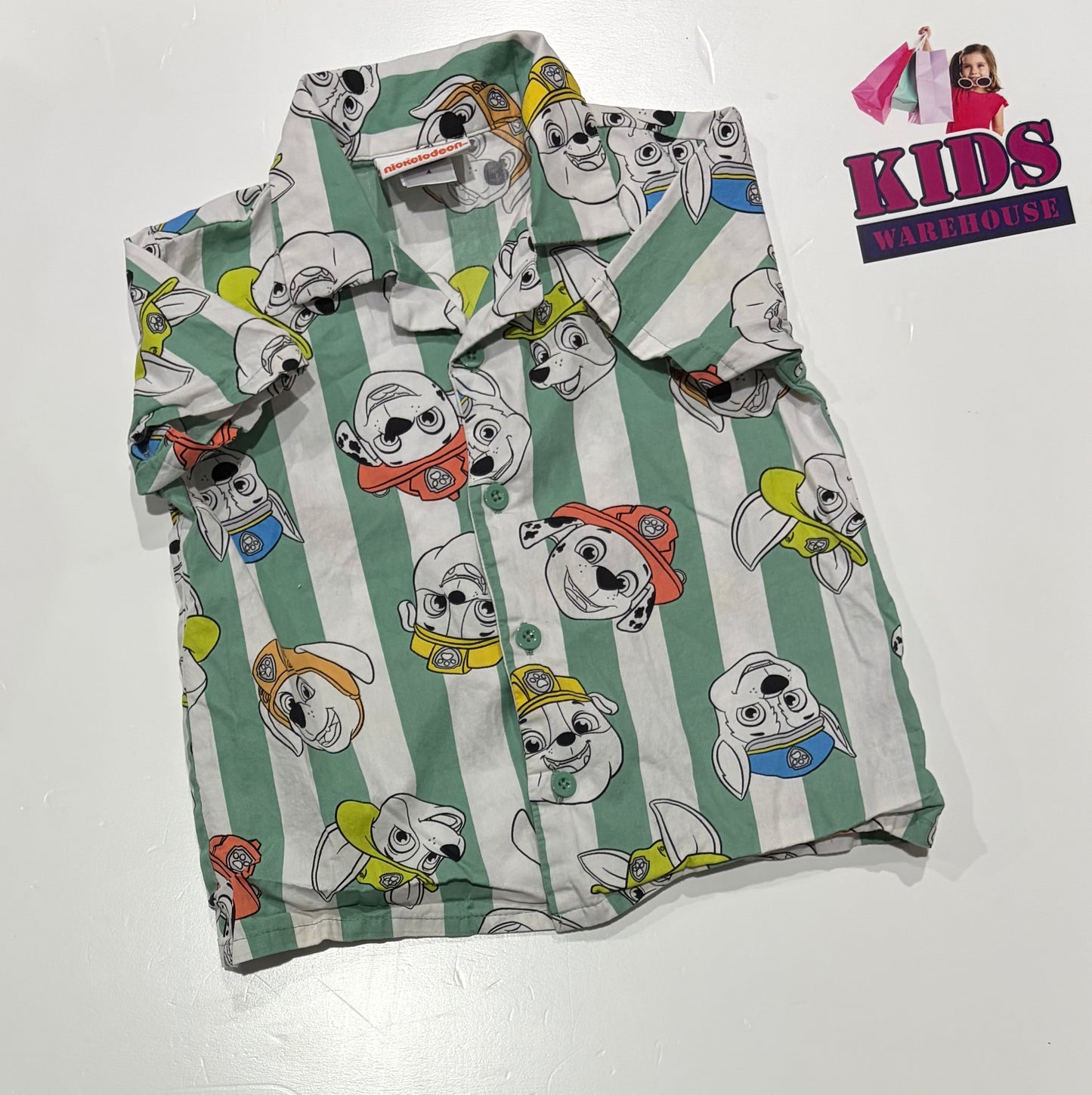 Nickelodeon Paw Patrol White, Green Stripe, Character Print Top Size 4