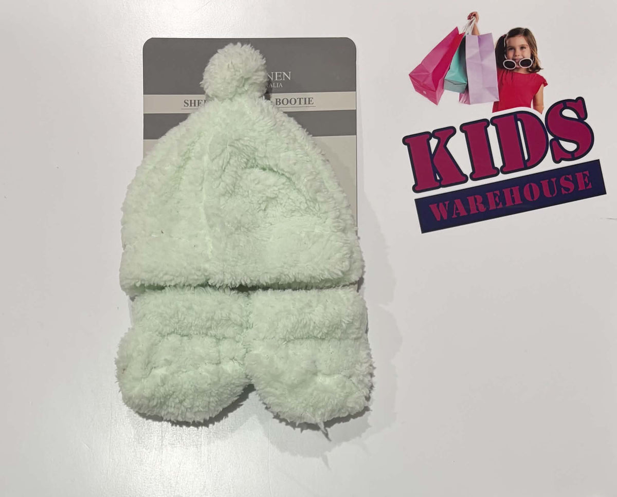Not Used The Little Linen Company Australia Green Sherpa Beanie & Booties