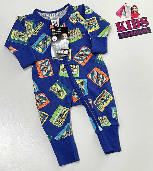 New Bonds Blue Jumpsuit With Cassette Tape Pattern Size 0000