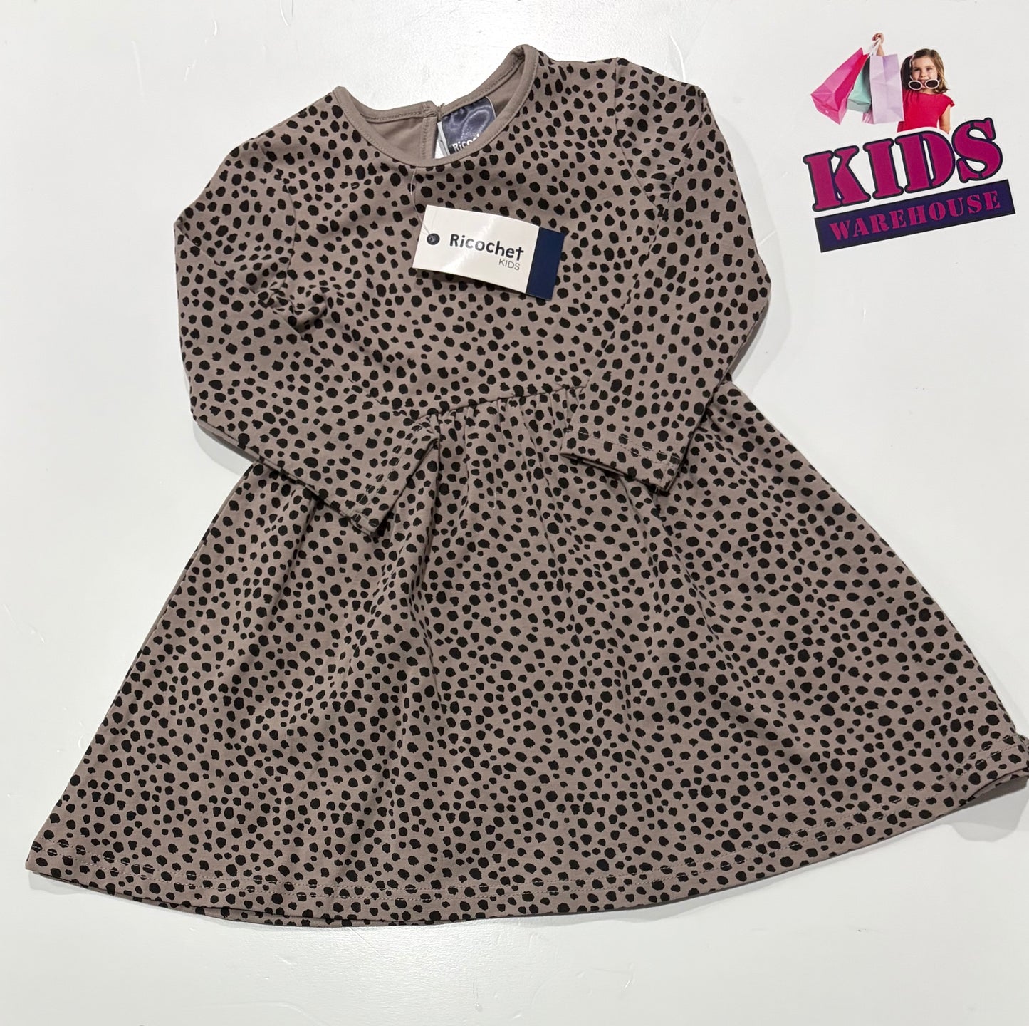 Not Used Ricochet Grey, Black Polka Dot Print Dress Size 1