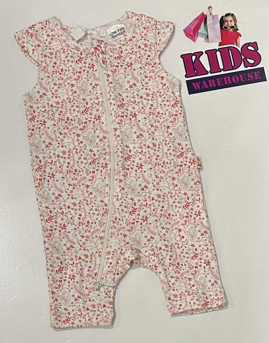 PureBaby White Jumpsuit With Pink Flower Pattern Size 000