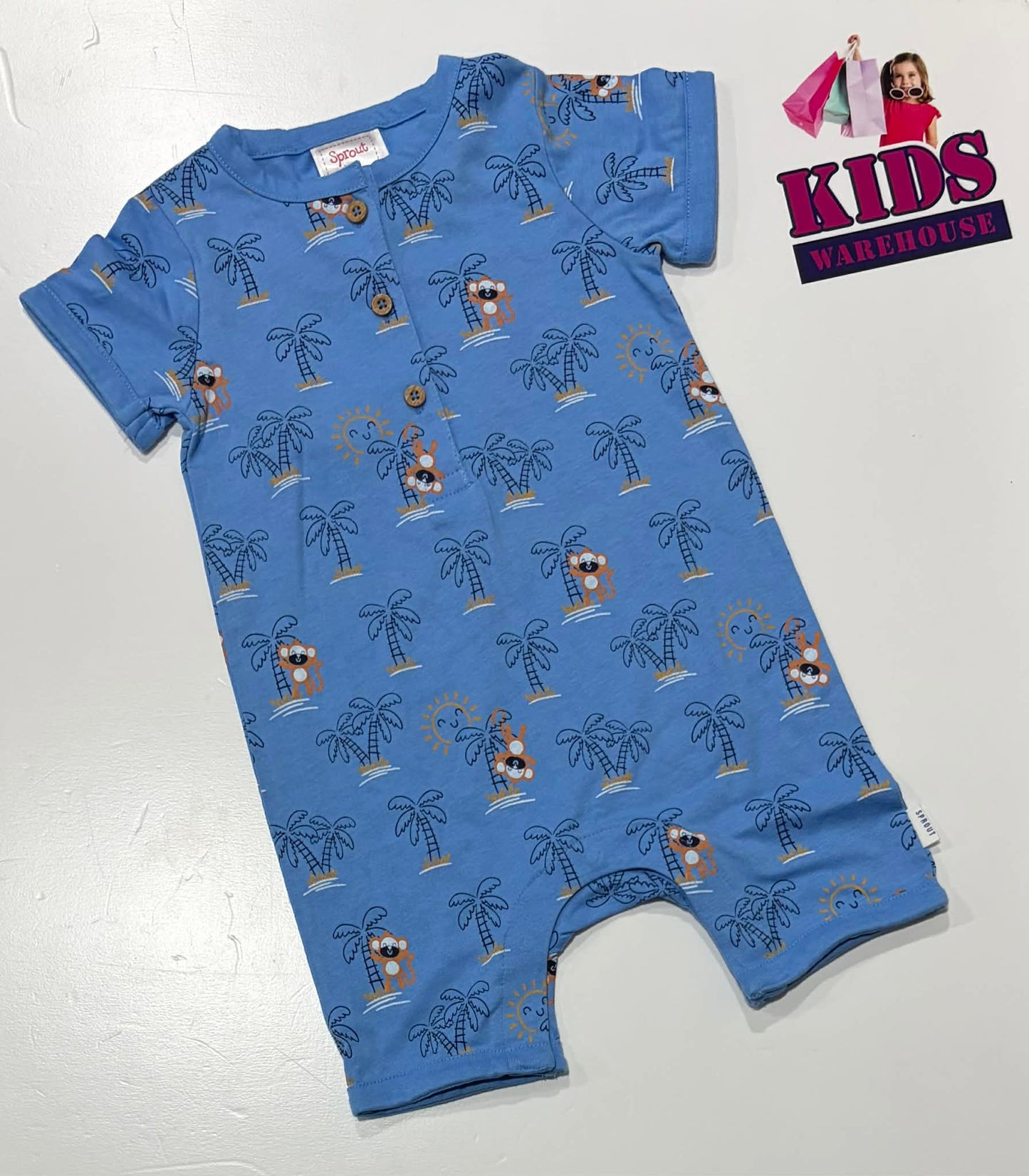 Not Used Sprout Blue Bodysuit With Monkey Pattern Size 0 (RRP $24.99)