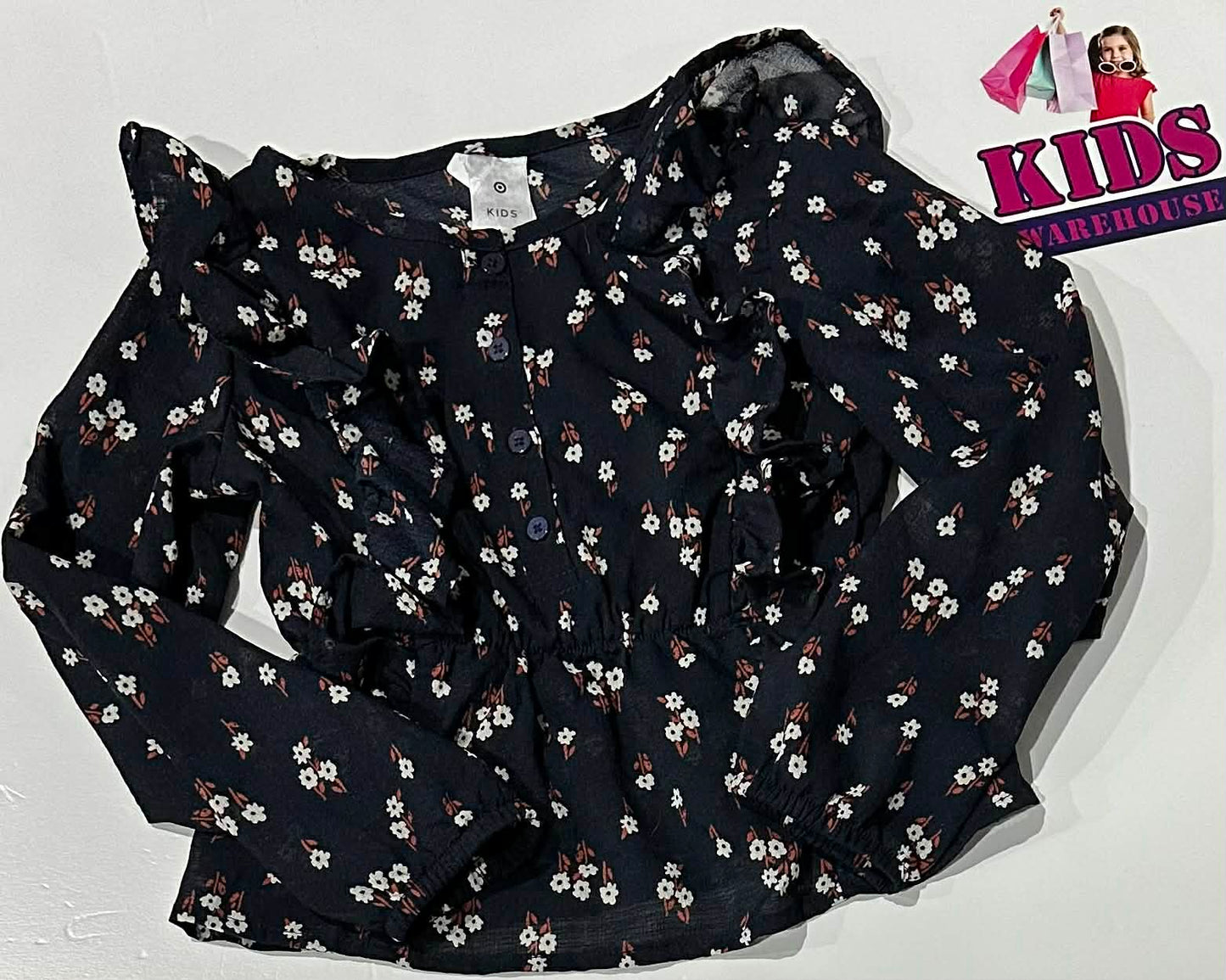 Target Black Long Sleeve Top With White Flower Pattern Size 5