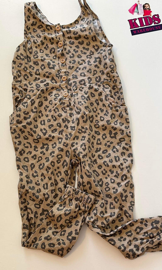 Brown Leopard Print Sleeveless Jumpsuit Size 7