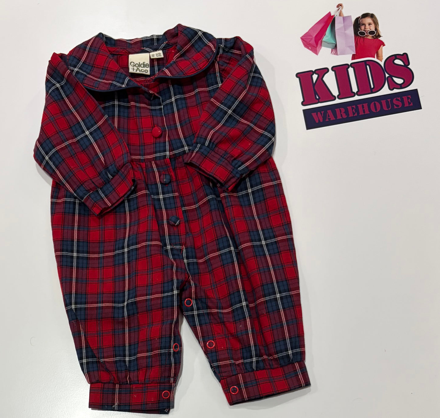 Goldie + Ace Blue, Red Check Print Jumpsuit Size 0000