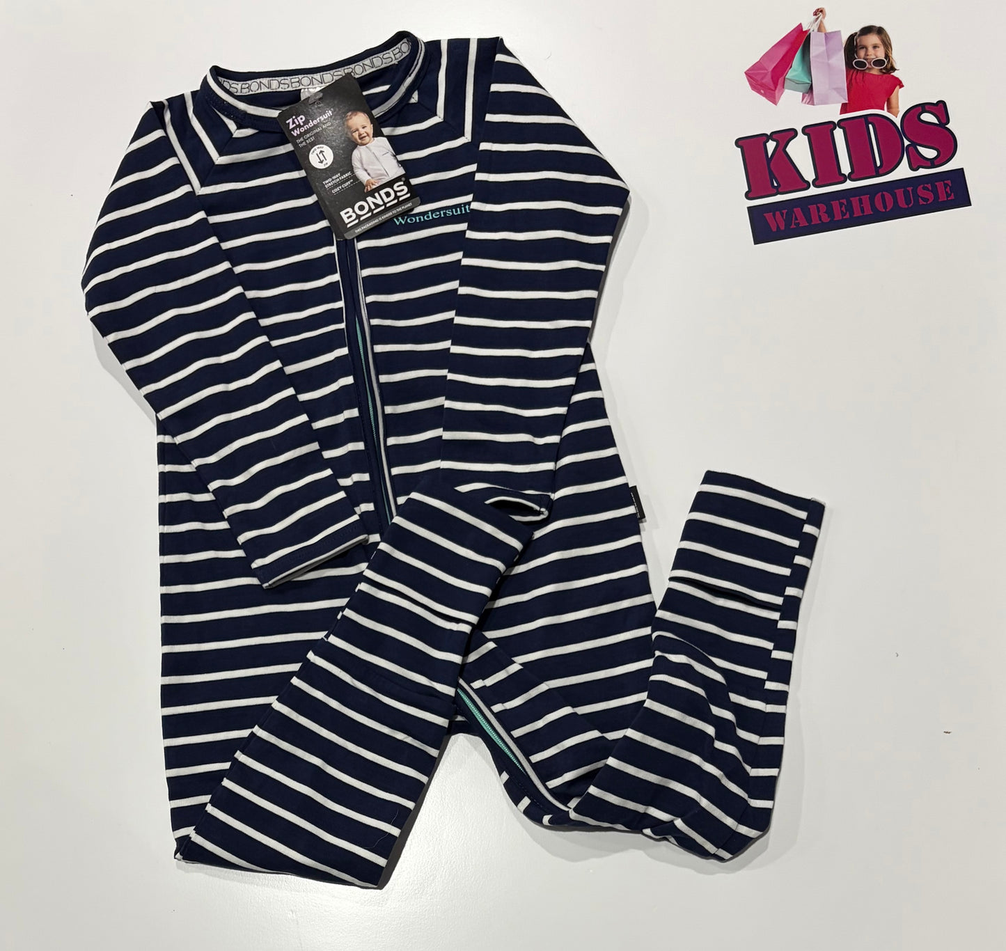 Not Used Bonds Wondersuit Navy, White Stripe Jumpsuit Size 2