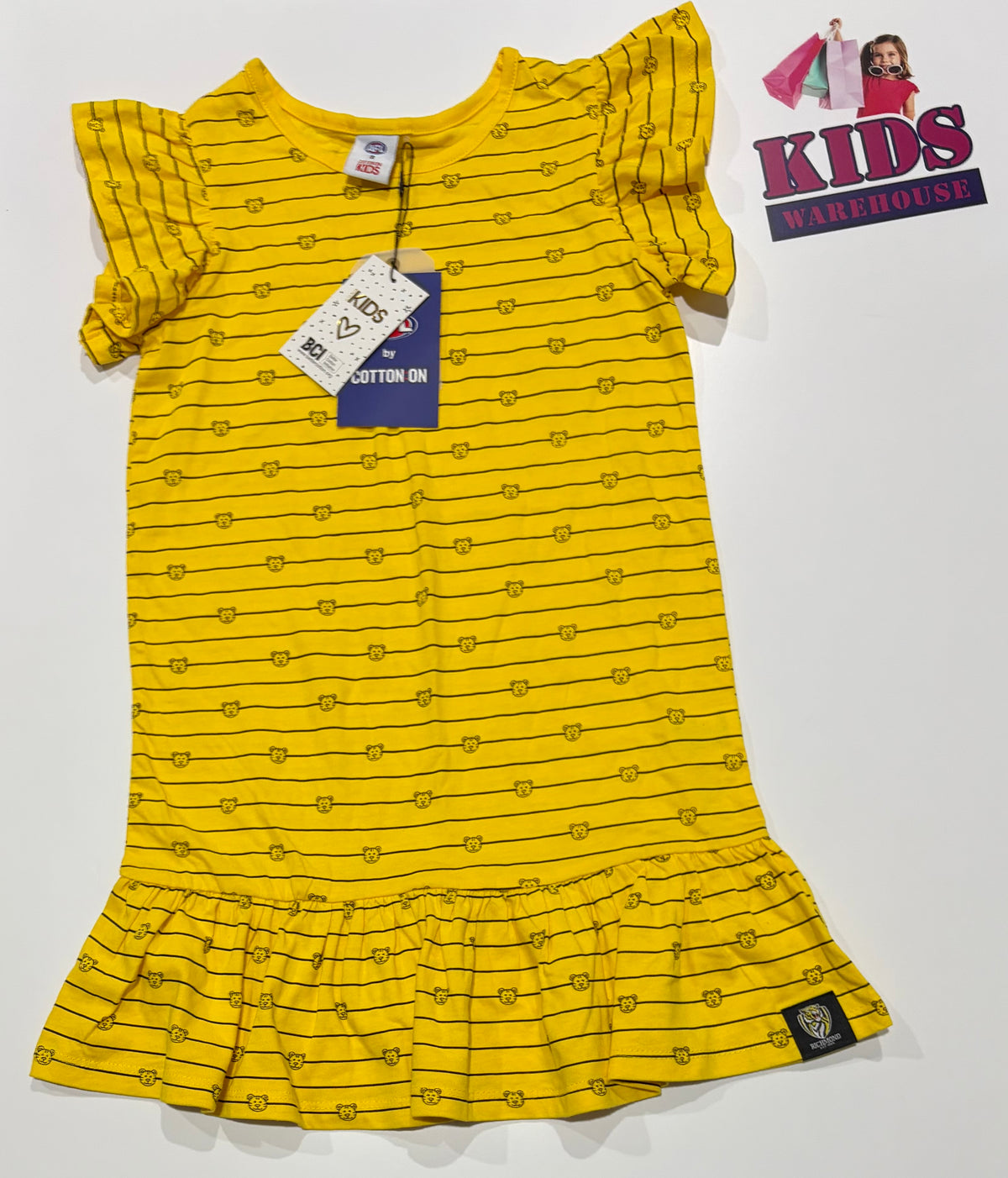 Not Used AFL X Cotton On Yellow, Black Tigers Print Dress Sizs 8