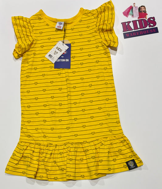 Not Used AFL X Cotton On Yellow, Black Tigers Print Dress Sizs 8