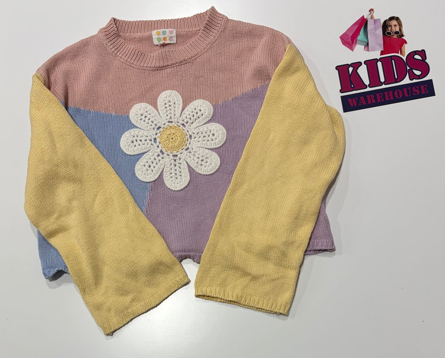 Ghanda Yellow, Pink, Purple, Flower Print Knit Sweater Size 7